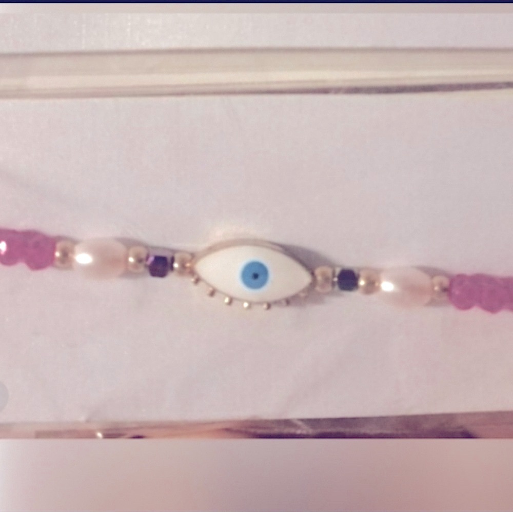 Evil Eye Bracelet Pink Color beads pearls New NWT